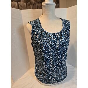 Academia Calvin Klein Top Women L Pleated Pullover Sleeveless Black Blue Work